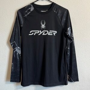 Spyder Youth Black Spyder Futuristic Graphic Moto Long Sleeve Rashguard Large